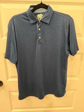 TailorByrd Performance Polo – Blue Space Dye with Neon Flamingo